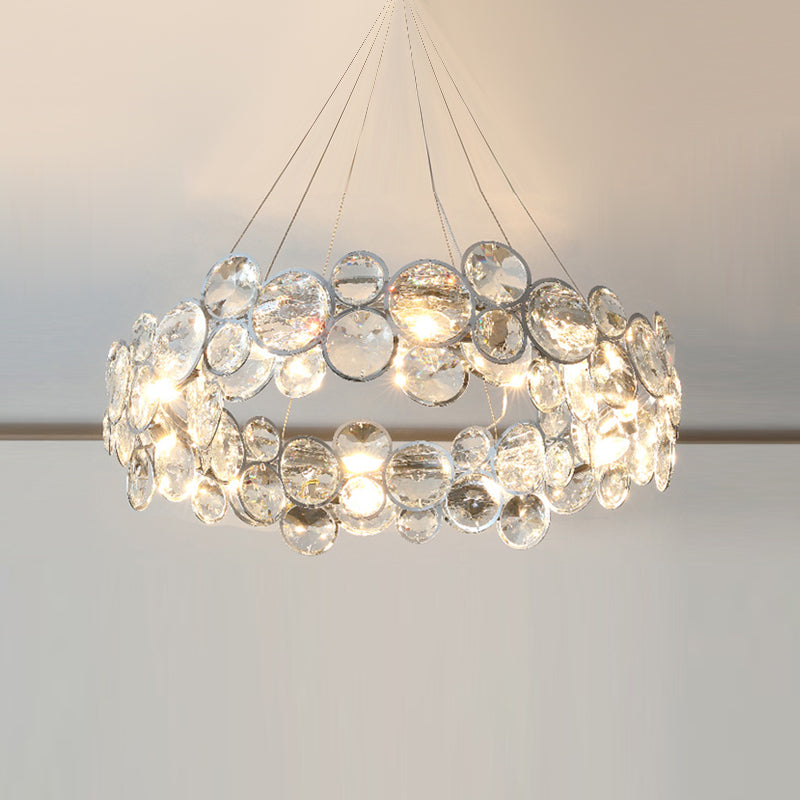 Modern Style Hanging Lights Round Crystal Chandelier in Clear for Living Room
