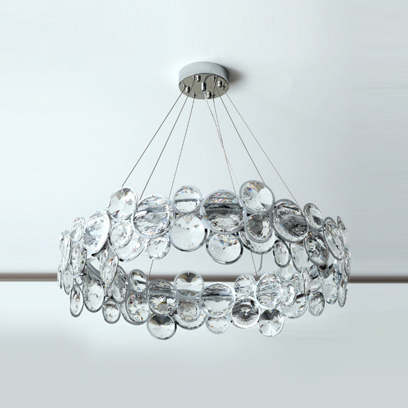 Modern Style Hanging Lights Round Crystal Chandelier in Clear for Living Room