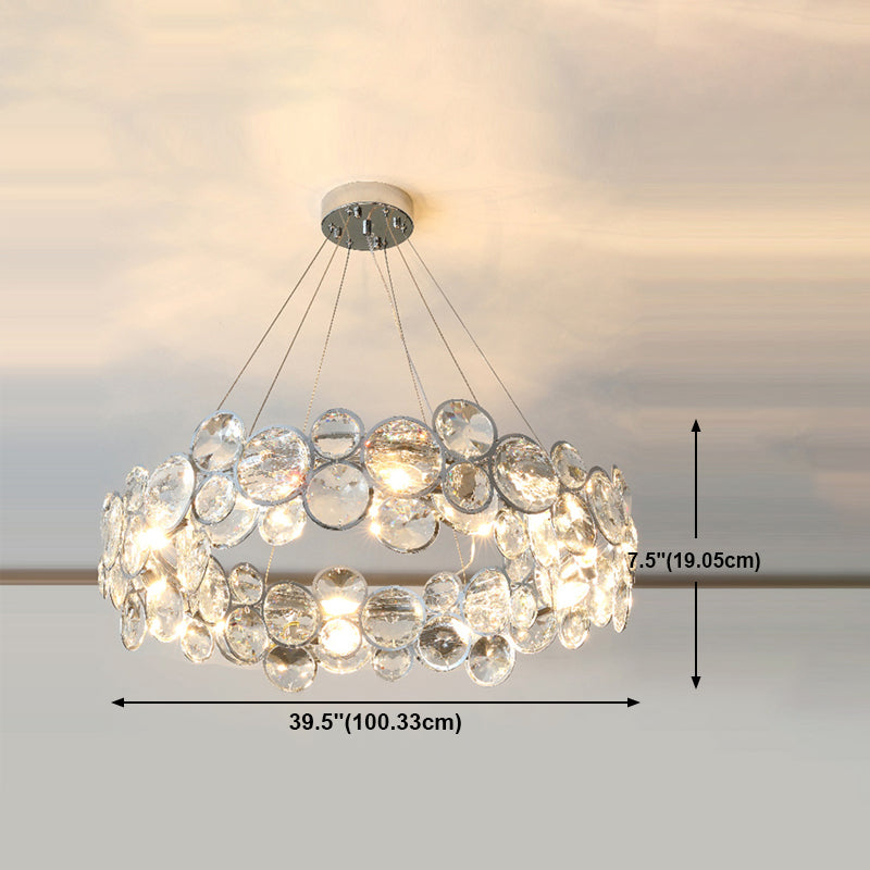 Modern Style Hanging Lights Round Crystal Chandelier in Clear for Living Room