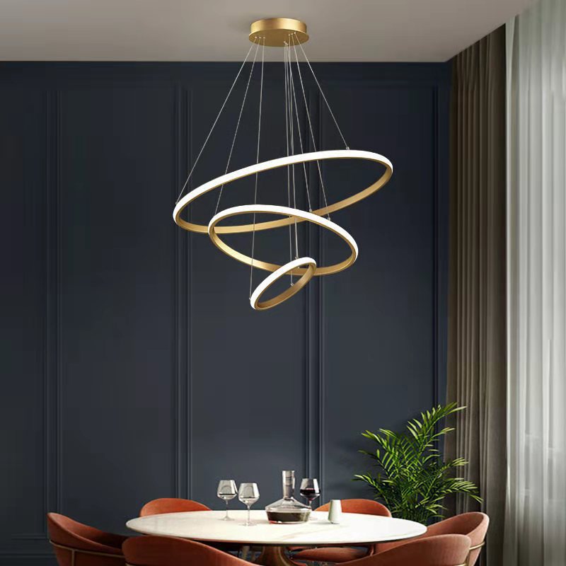 3-Light Suspended Lighting Fixture Minimalist Style Ring Shape Metal Chandelier Lamp