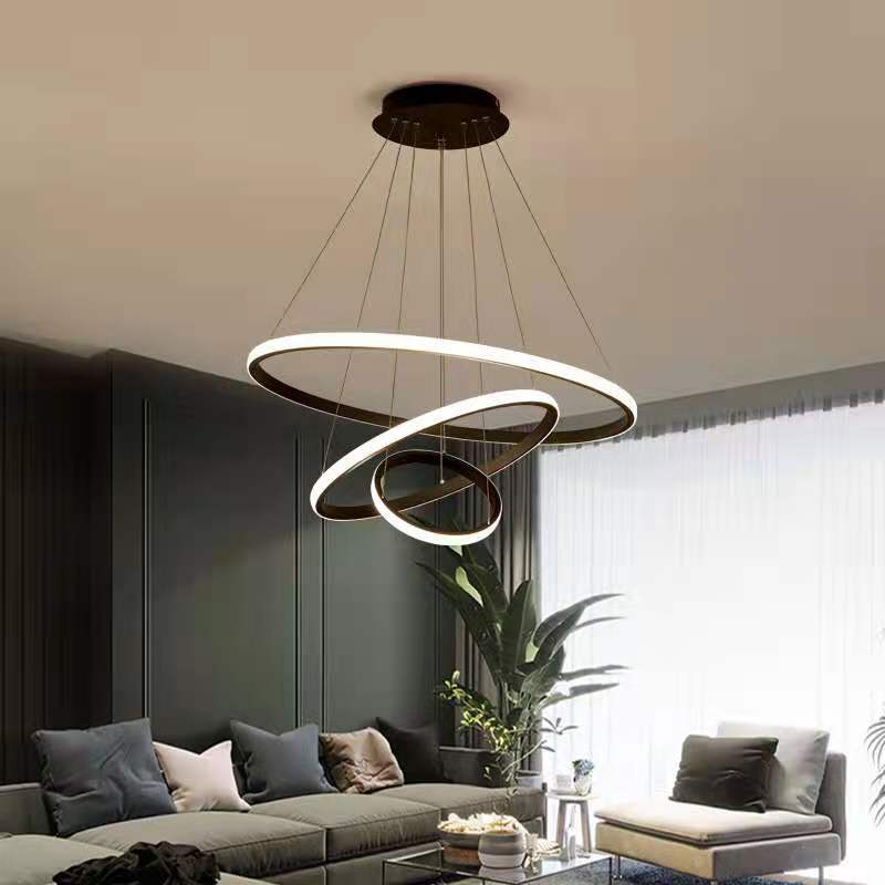 3-Light Suspended Lighting Fixture Minimalist Style Ring Shape Metal Chandelier Lamp