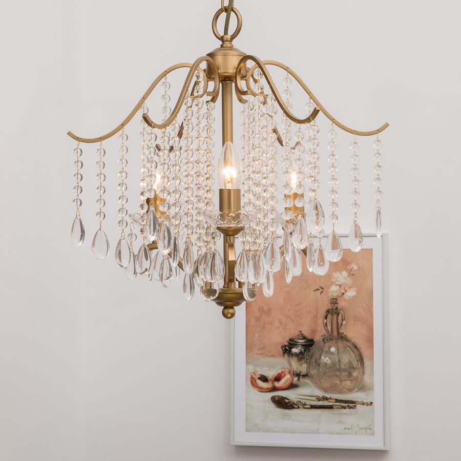 Retro Candlestick Chandelier 6 Heads Iron Hanging Lamp in Gold with Crystal Decoration