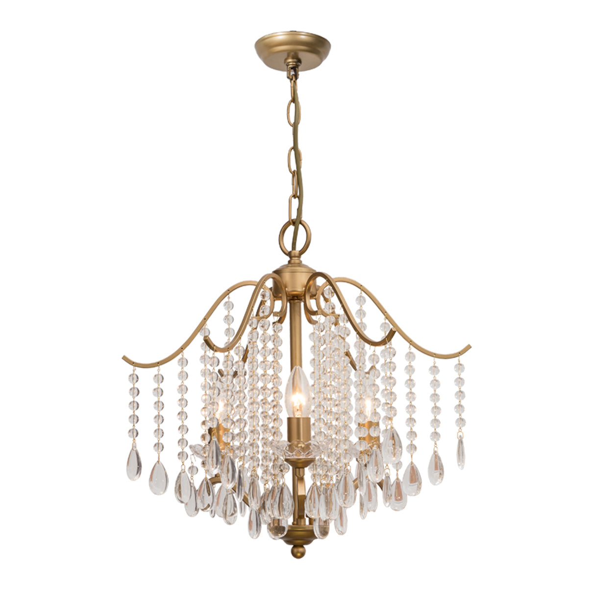 Retro Candlestick Chandelier 6 Heads Iron Hanging Lamp in Gold with Crystal Decoration