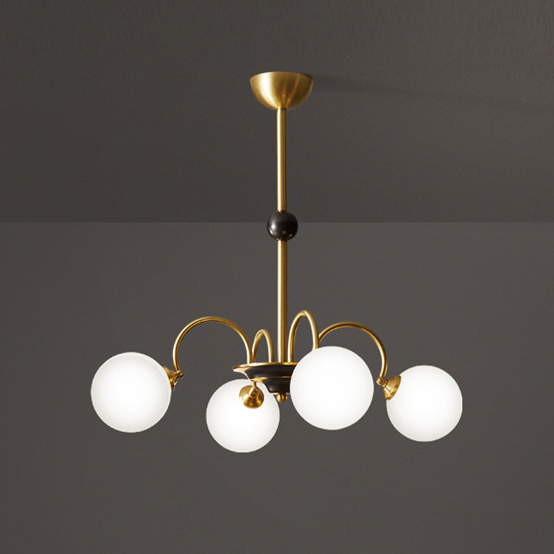 Modern Style Gold Chandelier Light Fixture Globe Shape Glass Hanging Light