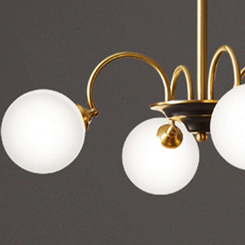 Modern Style Gold Chandelier Light Fixture Globe Shape Glass Hanging Light