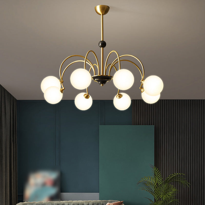 Modern Style Gold Chandelier Light Fixture Globe Shape Glass Hanging Light