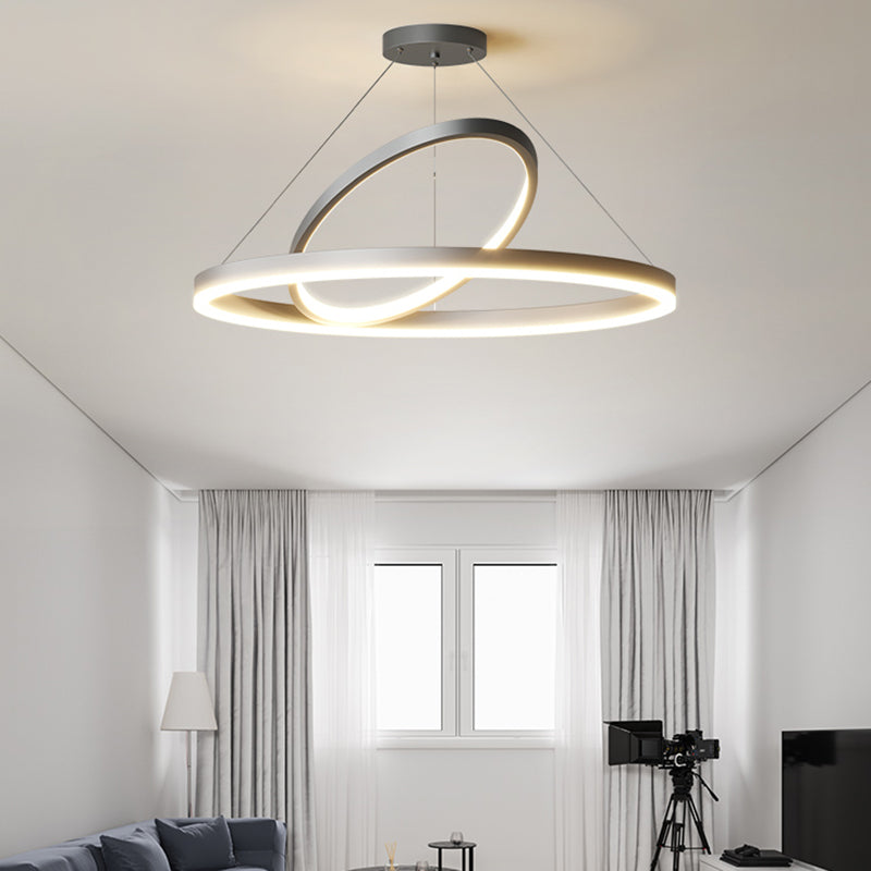 Circular LED Chandelier Metal Simple Style Pendant Light Fixture in Black
