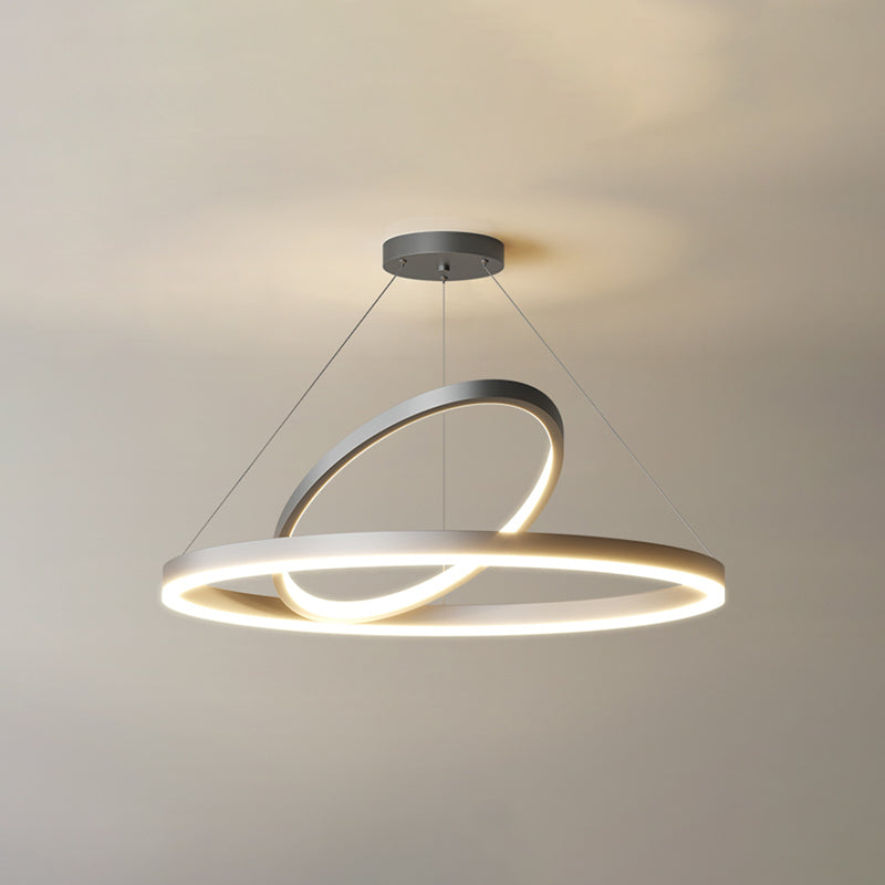 Circular LED Chandelier Metal Simple Style Pendant Light Fixture in Black