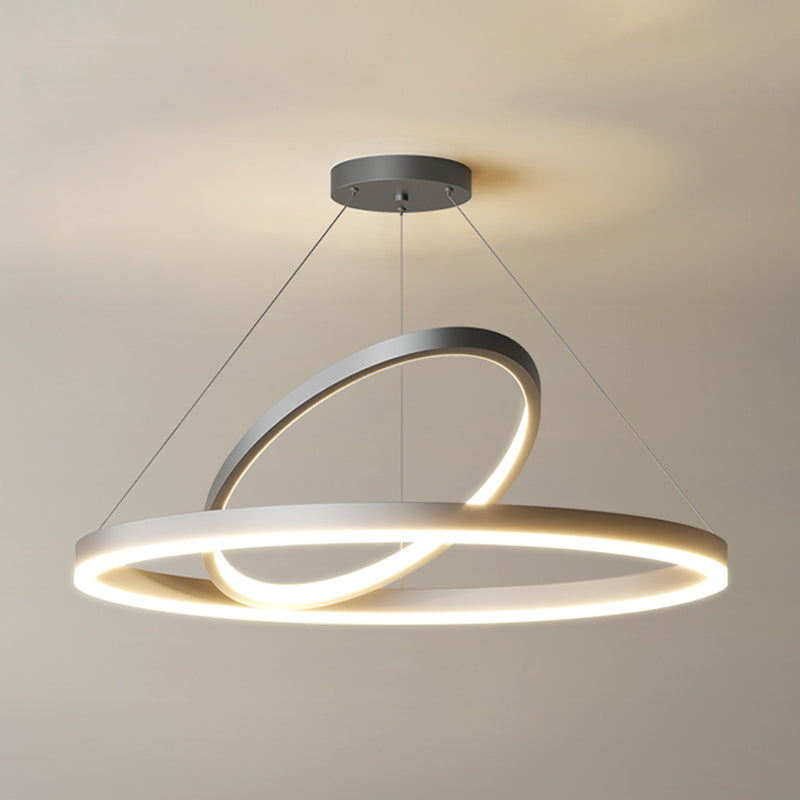 Circular LED Chandelier Metal Simple Style Pendant Light Fixture in Black