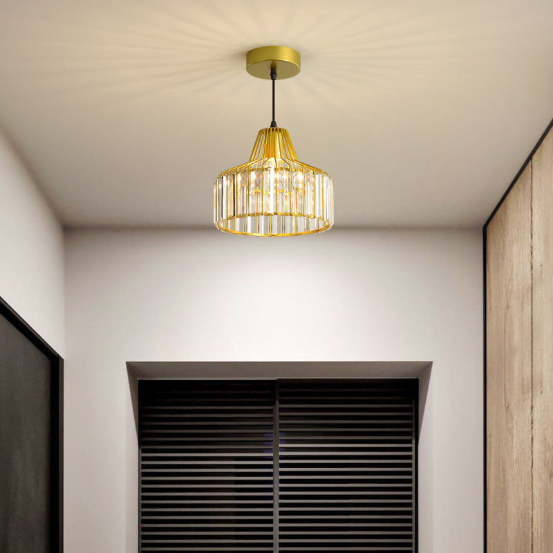 Modern Style Cylindrical Shape Hanging Light Crystal 1 Light Hanging Lamp for Bedroom