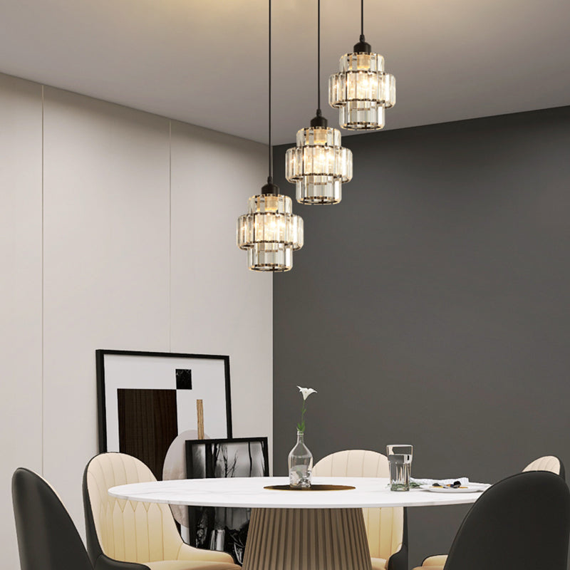 Modern Style Cylindrical Shape Hanging Light Crystal 1 Light Hanging Lamp for Bedroom