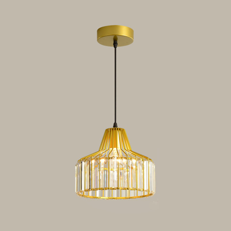 Modern Style Cylindrical Shape Hanging Light Crystal 1 Light Hanging Lamp for Bedroom