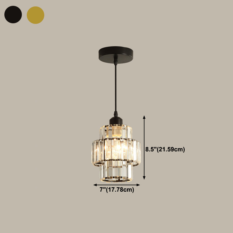 Modern Style Cylindrical Shape Hanging Light Crystal 1 Light Hanging Lamp for Bedroom