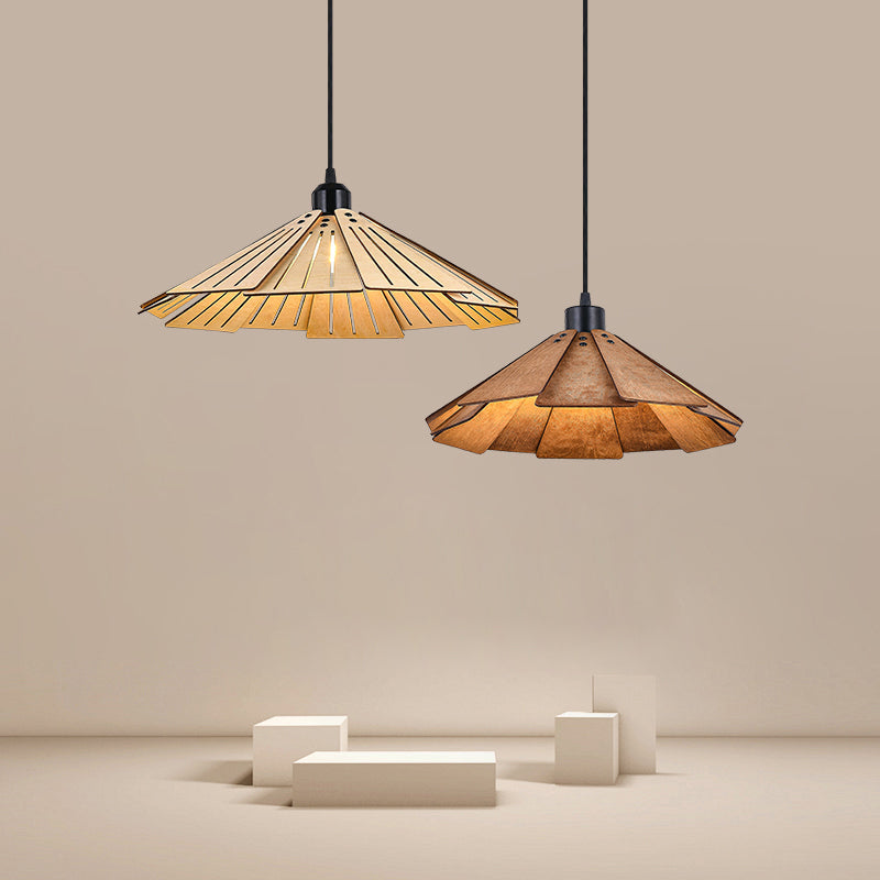 Modern Style Cone Shape Hanging Light Wood 1 Light Hanging Lamp for Living Room