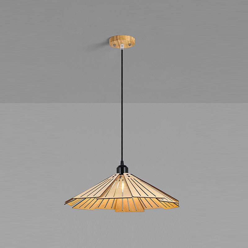 Modern Style Cone Shape Hanging Light Wood 1 Light Hanging Lamp for Living Room