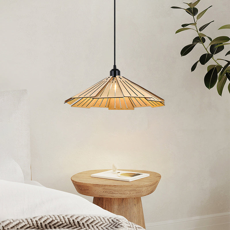 Modern Style Cone Shape Hanging Light Wood 1 Light Hanging Lamp for Living Room