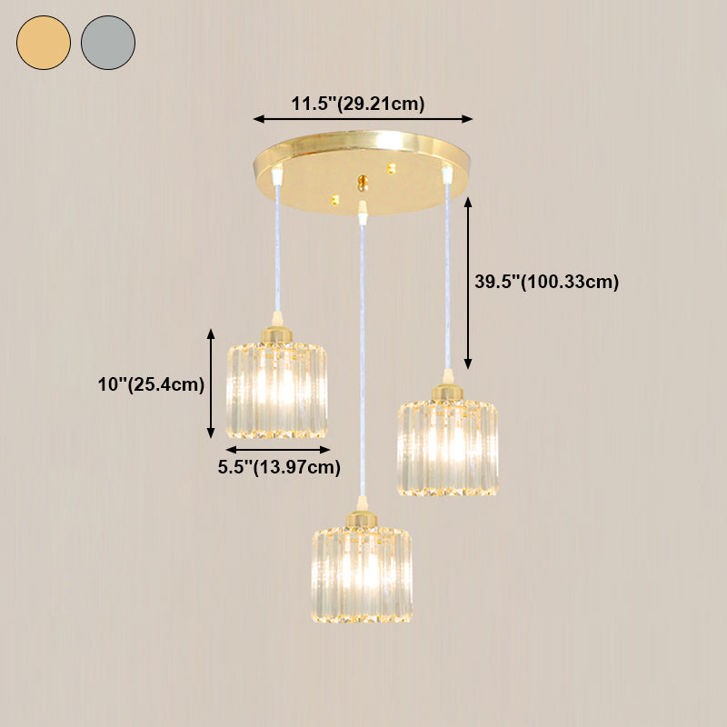 Modern Style Cylindrical Shape Hanging Light Crystal Multi Light Hanging Lamp for Bedroom
