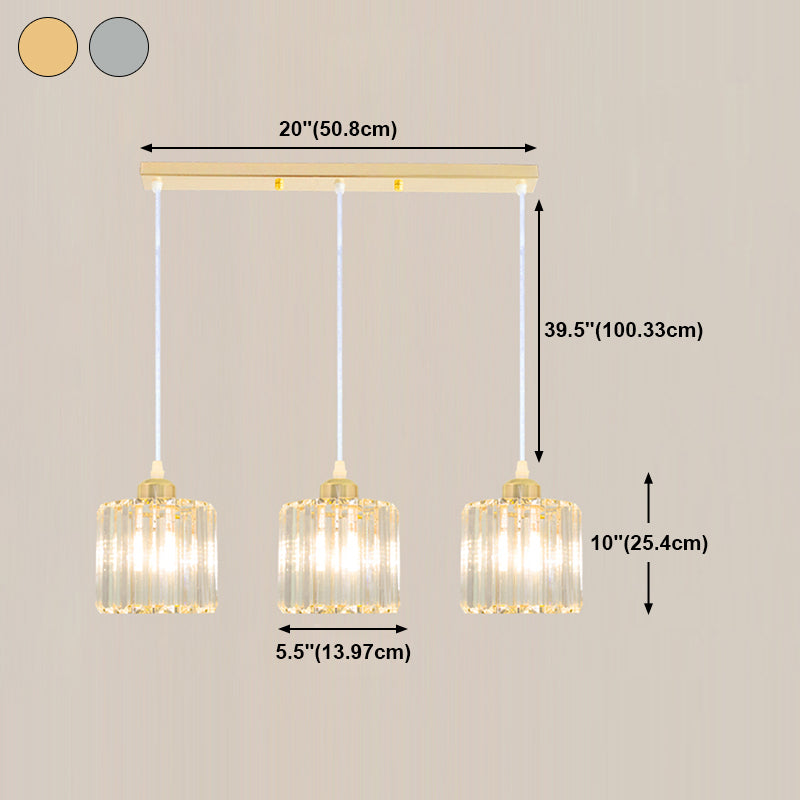 Modern Style Cylindrical Shape Hanging Light Crystal Multi Light Hanging Lamp for Bedroom
