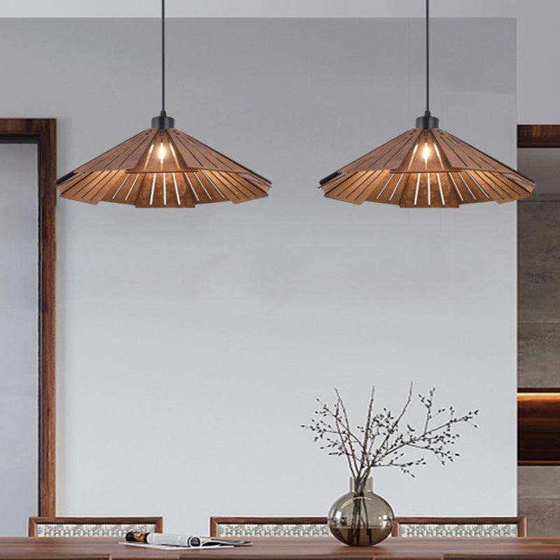 Modern Style Cone Shape Hanging Light Wood 1 Light Hanging Lamp for Bedroom