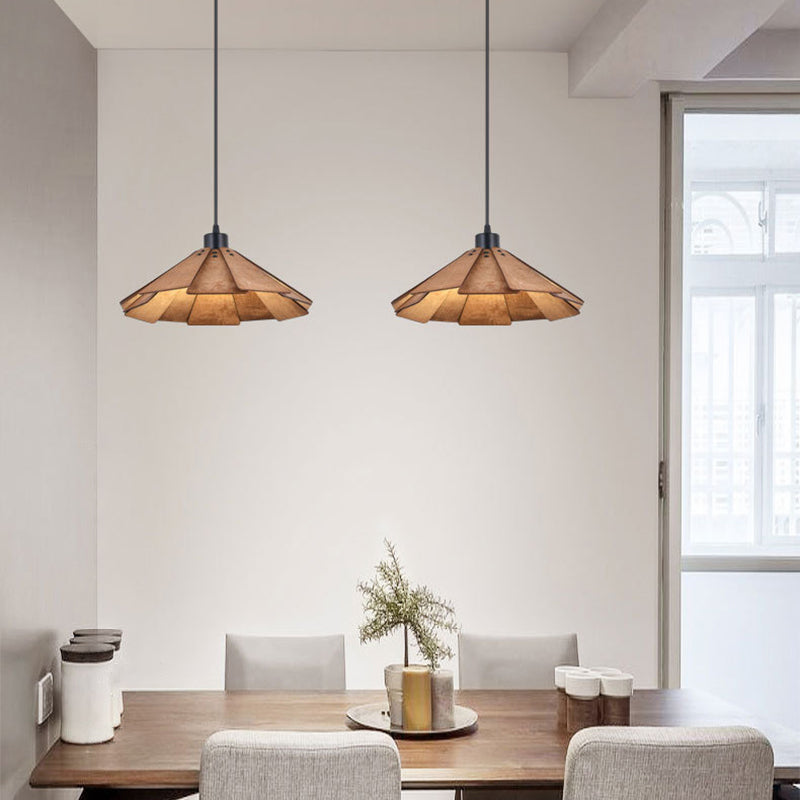 Modern Style Cone Shape Hanging Light Wood 1 Light Hanging Lamp for Bedroom