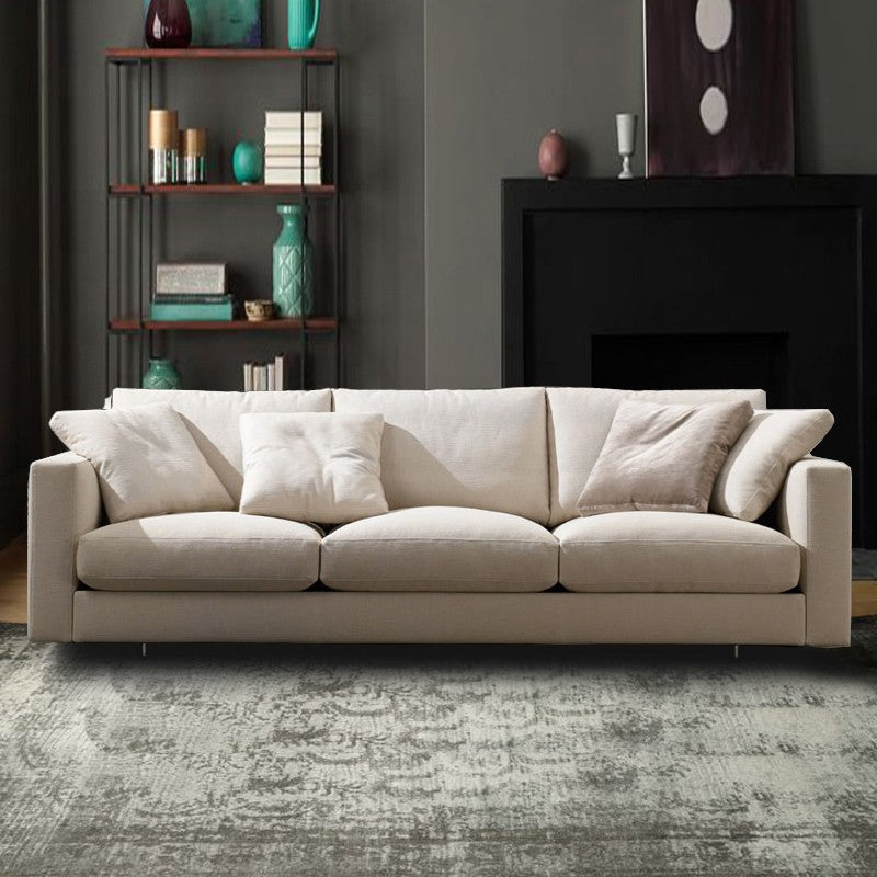 Modern Style with Pillow Back Imitation Leather/cotton and Linen Upholstered Beige Sofa