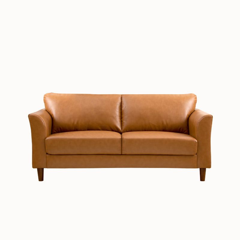 Modern 4 Wood Legs Standard Sofa Faux Leather Flared Arm Sofa