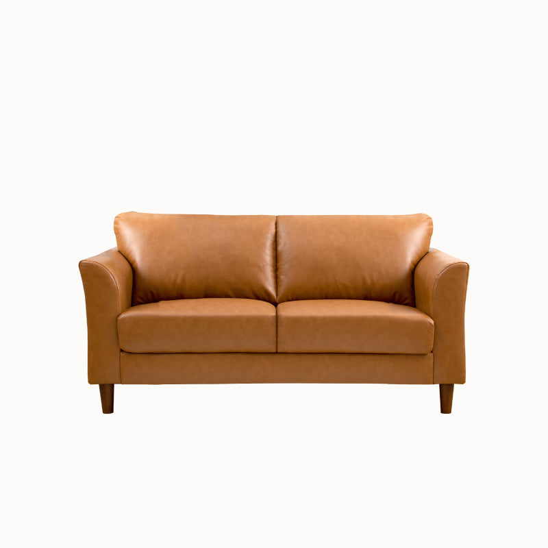 Modern 4 Wood Legs Standard Sofa Faux Leather Flared Arm Sofa
