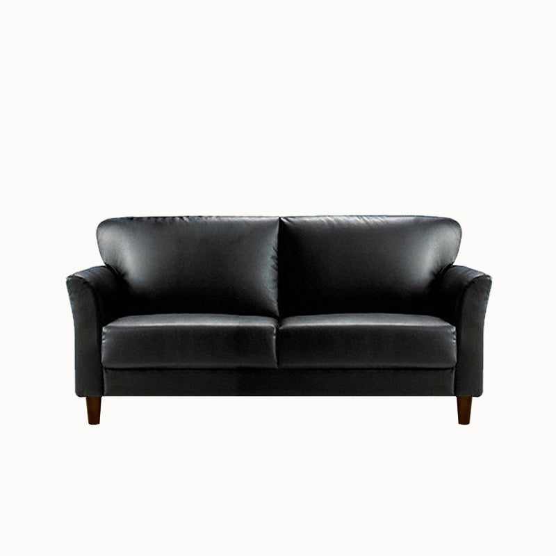 Modern 4 Wood Legs Standard Sofa Faux Leather Flared Arm Sofa