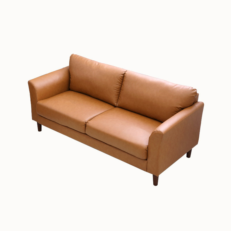 Modern 4 Wood Legs Standard Sofa Faux Leather Flared Arm Sofa