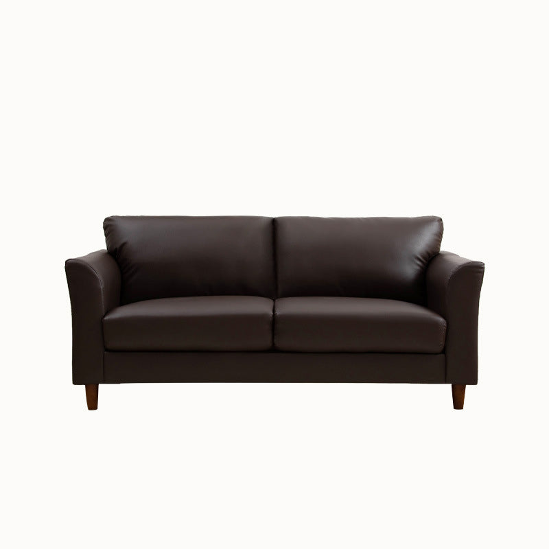 Modern 4 Wood Legs Standard Sofa Faux Leather Flared Arm Sofa