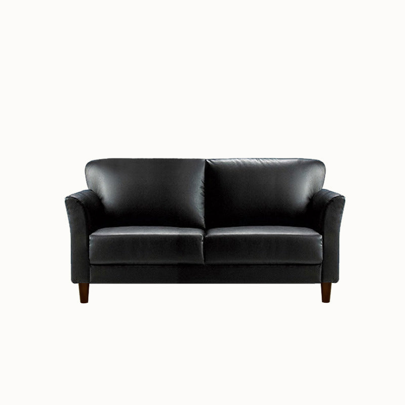 Modern 4 Wood Legs Standard Sofa Faux Leather Flared Arm Sofa