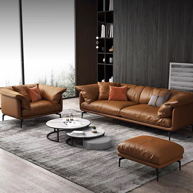 Modern Style with Pillow Back Leather/napa Upholstered Brown Sofa