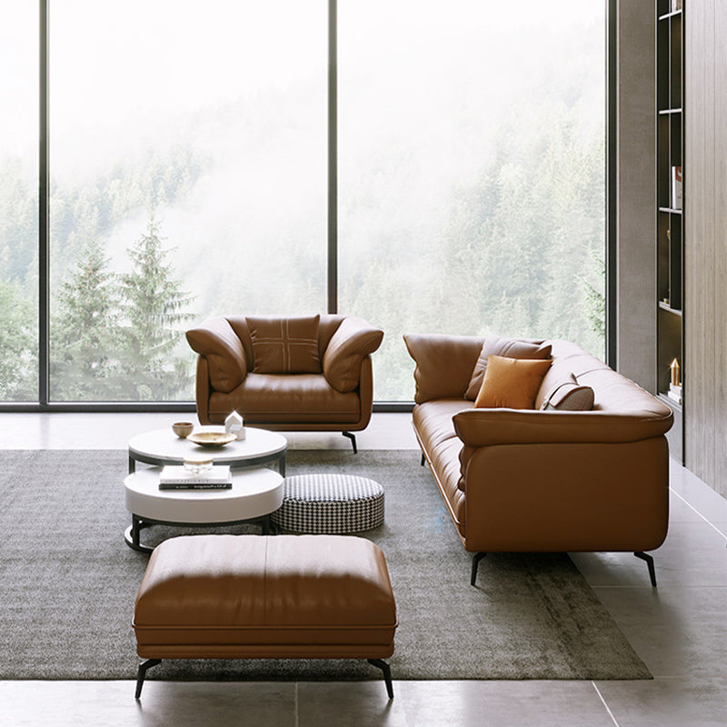 Modern Style with Pillow Back Leather/napa Upholstered Brown Sofa