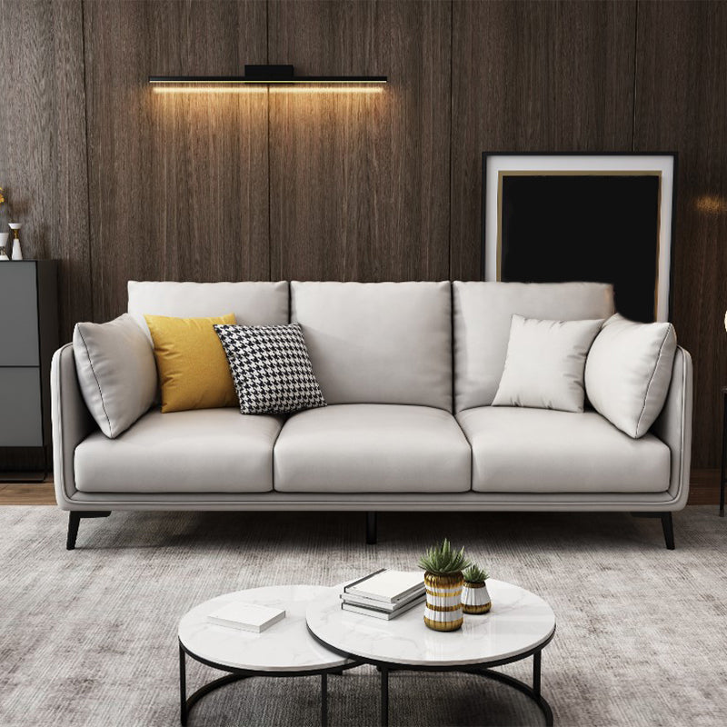 Faux Leather Settee Furniture Recessed Arm Standard Sofa with Pillows