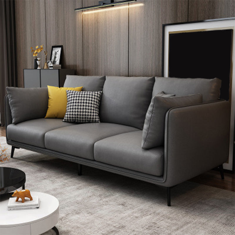 Faux Leather Settee Furniture Recessed Arm Standard Sofa with Pillows