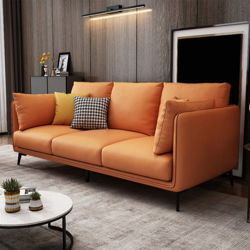 Faux Leather Settee Furniture Recessed Arm Standard Sofa with Pillows