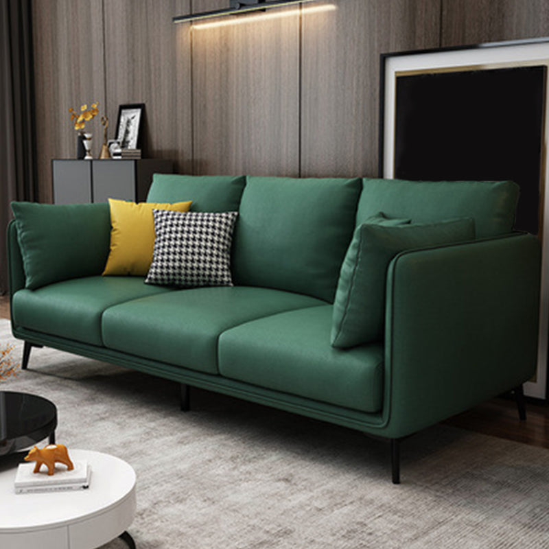 Faux Leather Settee Furniture Recessed Arm Standard Sofa with Pillows