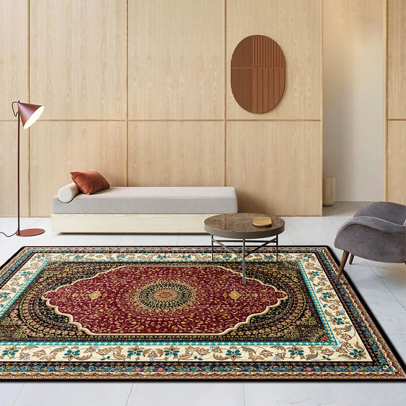 Tapis graphique en polyester rouge de vin de vin Rapier lavable pour la décoration intérieure