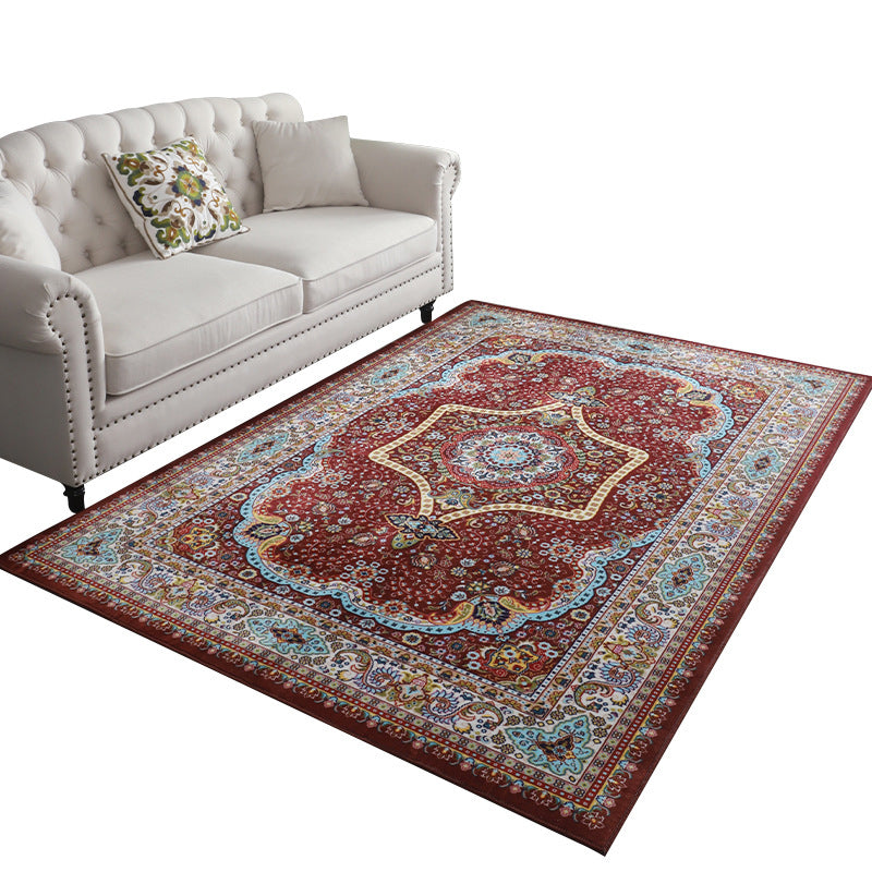 Tapis graphique en polyester rouge de vin de vin Rapier lavable pour la décoration intérieure