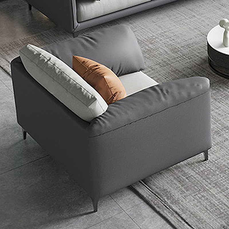 Faux Leather Modern Sofa 33.46" H Pillow Top Arm Sofa with Pillow Back, Brown