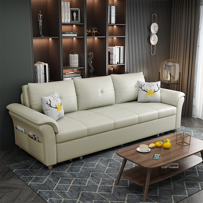 Square Arm Sofa with Loose Back Convertible Sleeper with Storage and Foldable