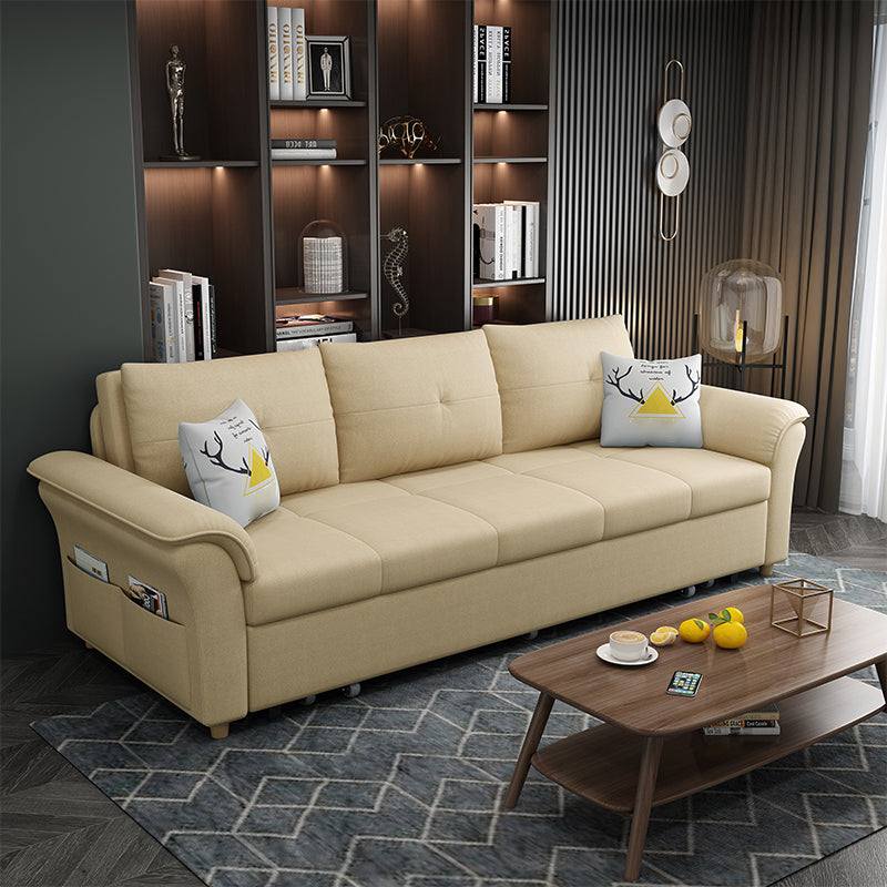 Square Arm Sofa with Loose Back Convertible Sleeper with Storage and Foldable