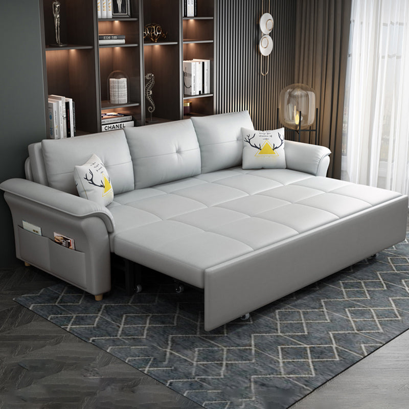 Square Arm Sofa with Loose Back Convertible Sleeper with Storage and Foldable