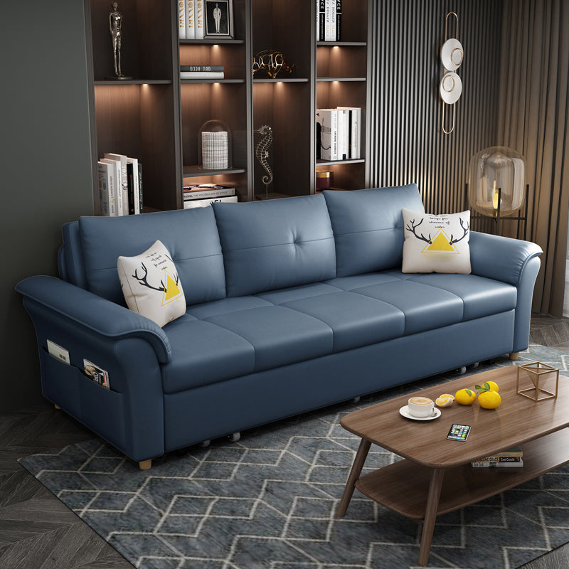 Square Arm Sofa with Loose Back Convertible Sleeper with Storage and Foldable
