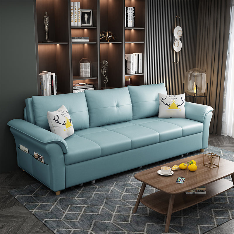 Square Arm Sofa with Loose Back Convertible Sleeper with Storage and Foldable