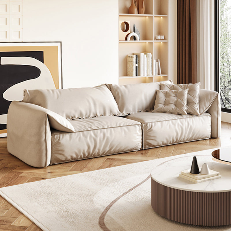 White Contemporary Faux Leather Pillow Top Arm Sofa with Bolster Pillows for Living Room