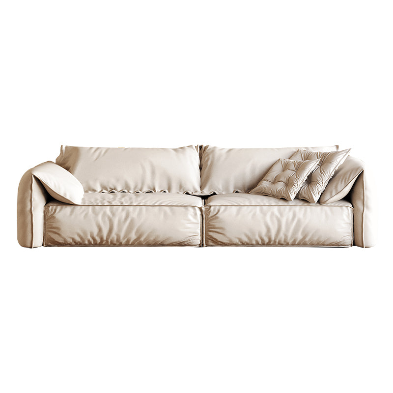 White Contemporary Faux Leather Pillow Top Arm Sofa with Bolster Pillows for Living Room