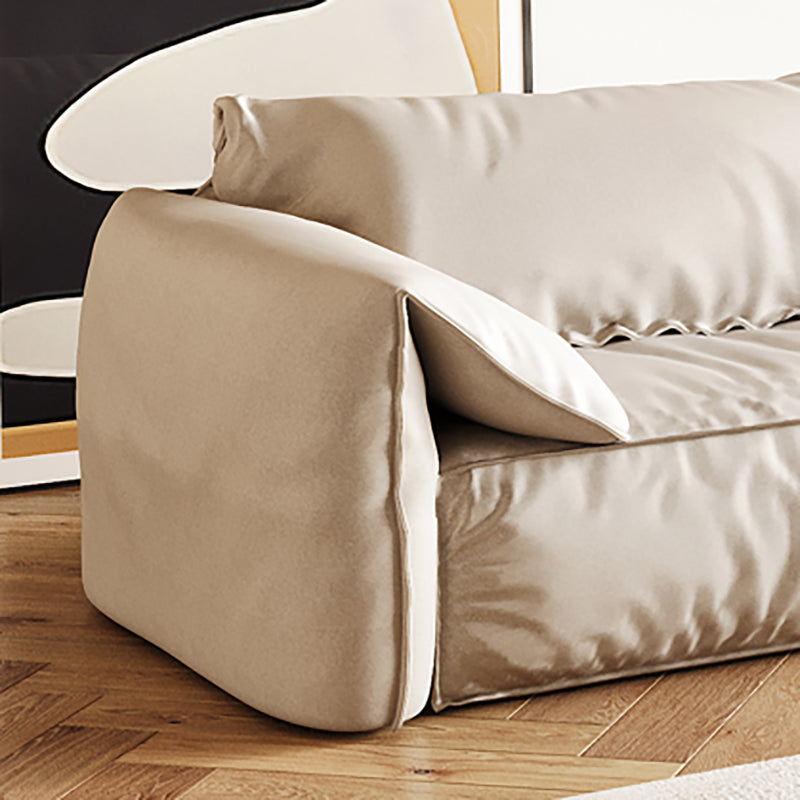 White Contemporary Faux Leather Pillow Top Arm Sofa with Bolster Pillows for Living Room