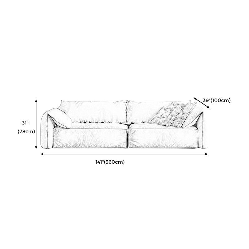 White Contemporary Faux Leather Pillow Top Arm Sofa with Bolster Pillows for Living Room