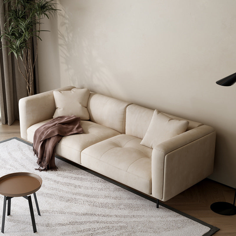 Modern Style Solid Wood Base Namib & Velvet White Rectangular Sofa
